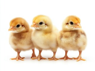 Fototapeta premium Three small chicks looking forward.