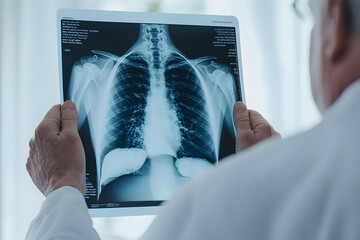 Doctor Examining a Chest X-Ray: A Medical Professional Analysing Radiographic Images for Patient Diagnosis and Care