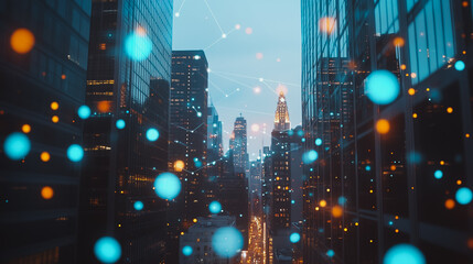 Obraz premium Smart digital city with connection cyber security network reciprocity over the cityscape . future smart wireless digital city and social media networking systems that connects people within the city