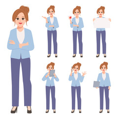 Fototapeta premium Businesswoman working character pose set. illustration vector premium design.