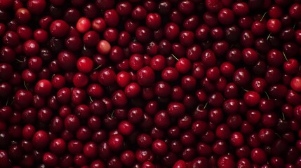 A whole bunch of bright red cherries are sitting on a table