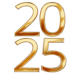 year 2025, bold letters number 2025 as new year and sylvester as luxury and good best changes, isolated gold metallic glossy shiny color
