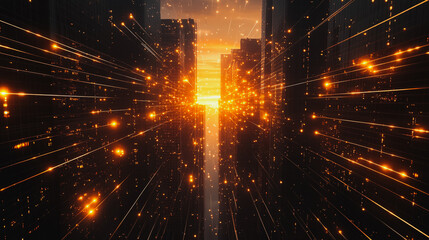 Fototapeta premium Smart digital city with connection cyber security network reciprocity over the cityscape . future smart wireless digital city and social media networking systems that connects people within the city