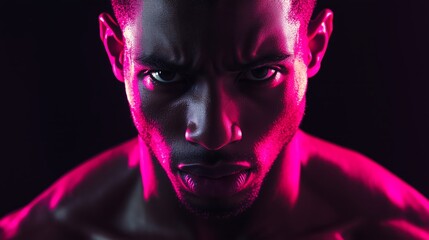 This image features a close up of a man s face adorned with pink glitter