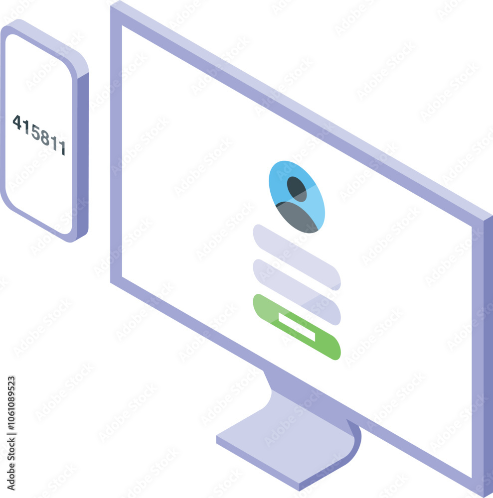 Poster two factor authentication process using a smartphone and computer, enhancing online security and pro