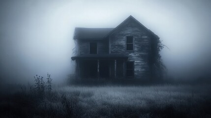 Obraz premium Eerie Haunted House in the Misty Countryside
