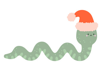 2025 New Year of snake. Snake with Santa hat vector illustration. 2025 symbol. Chinese New year