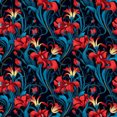 Art Nouveau florals, flowing lines, elegant, romantic mood, ornate and natural designs. Background, seamless pattern