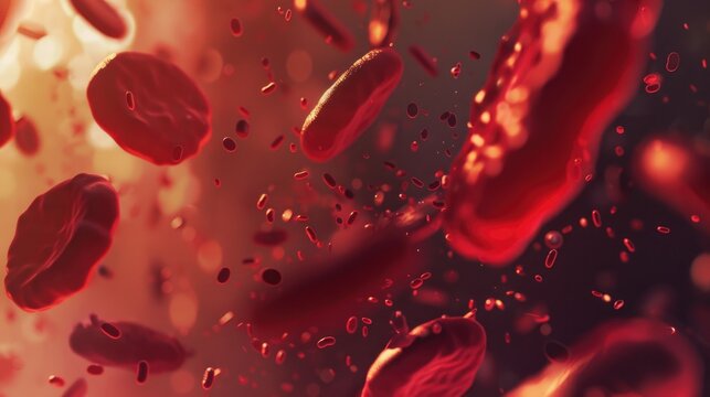 Splash of red blood cells against blurred background.