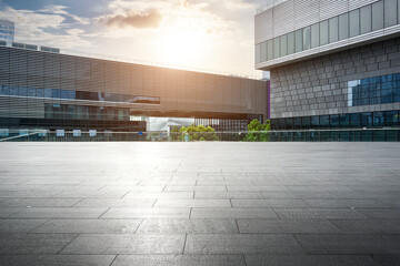 Modern Architectural Landscape with Sunset and Reflective Facades