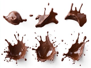 Fototapeta premium An artistic close-up of three different splashes of liquid chocolate, showcasing the creamy texture and vibrant brown color.