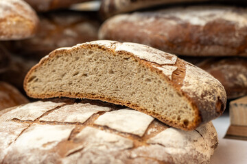 French artisan bakery in Bordeaux, rye and wheat bread and baguettes, France, french food