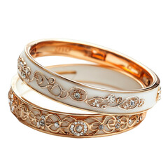 elegant white and gold enamel bracelets adorned with crystals isolated on Transparency Background fashion jewelry beauty luxury accessory style gift present elegance precious gemstones glamour