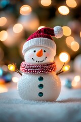 cure funny Snowman under snow in park