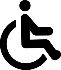icon image of a disabled person using a wheelchair. suitable for use as information, notification and warning in various situations involving disabled people