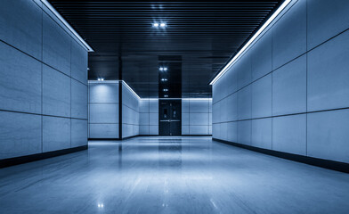 Modern Minimalist Hallway with Dramatic Lighting and Sleek Design