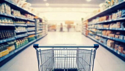 back view Shopping cart without margin image blurry market background 