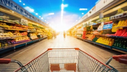 back view Shopping cart without margin image blurry market background 