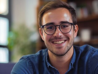A happy man in glasses smiling for the camera.