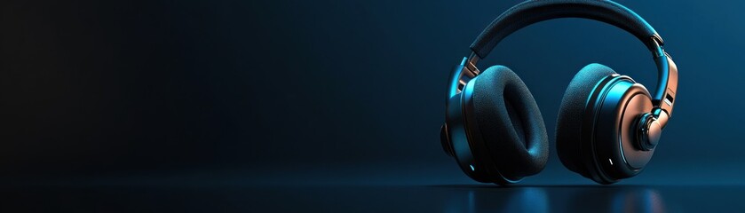 Modern Headphones with Blue Glow on Dark Background