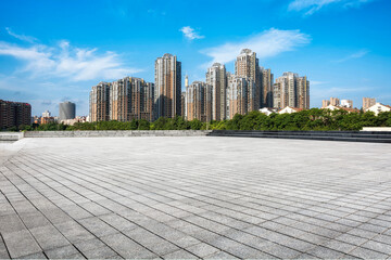 Modern Urban Landscape Showcasing Skyscrapers Against a Clear Blue Sky