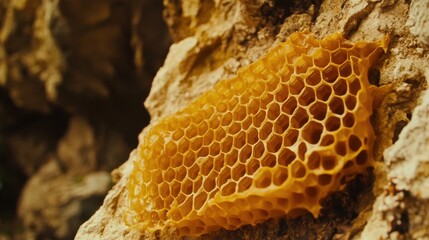 Captivating Honeycomb Nestled in Rocky Crevice