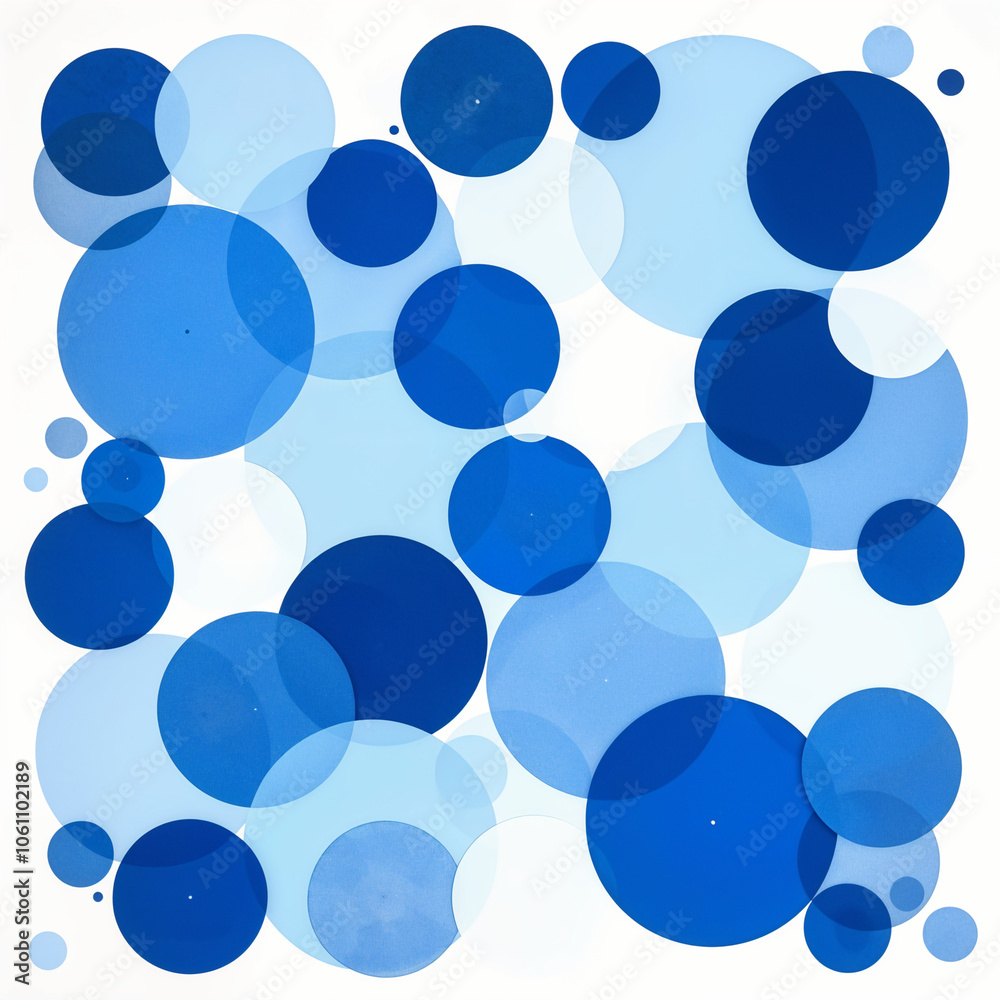 Poster Abstract Blue Circle Pattern Design Background,A white background with overlapping blue and light blue circles of different sizes creating a visually appealing abstract design.