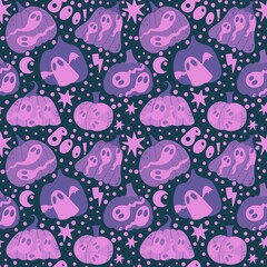 Halloween ghost seamless cute pumpkins cartoon pattern for wrapping paper