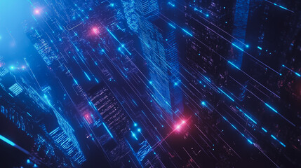 Fototapeta premium Smart digital city with connection cyber security network reciprocity over the cityscape . future smart wireless digital city and social media networking systems that connects people within the city