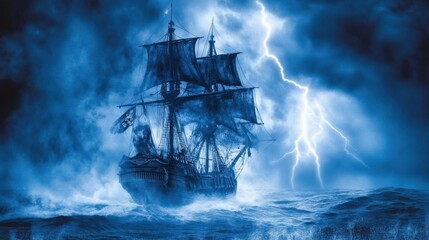 Majestic Galleon Sailing Through the Tempestuous Seas