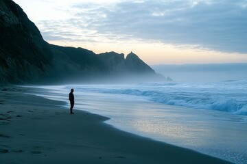 Serenity at Dawn: A Traveler's Reflection onTranquil Beach at Sunrise
