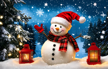 Obraz premium snowman of snow, Christmas Greeting Card with Text Space