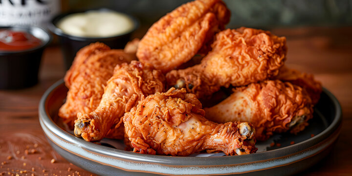 Plato de piezas de pollo frito en un restaurante