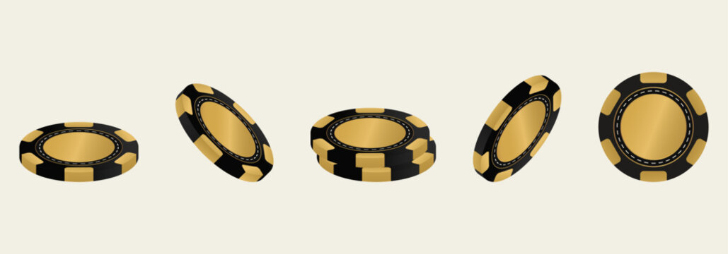 Casino chips 3D icons set. Red tokens for poker, gambling, and blackjack. Vector illustration.