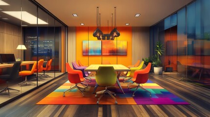 Creative, Vibrant Modern Office Interior Design Ideas: Commercial Corporate Spaces, Colorful Style, Ultra-Realistic, Fine Detail, Photorealistic 8K Concept