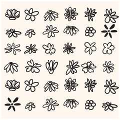 Flowers Set With illustration style doodle and line art