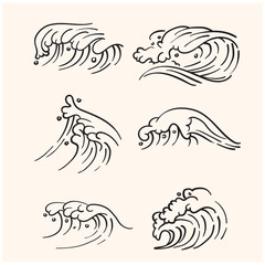 Sea ​​waves With illustration style doodle and line art