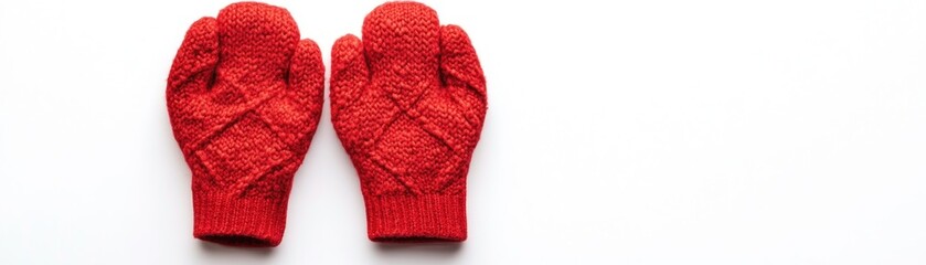 A Pair of Red Knit Mittens on a White Background