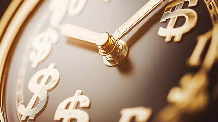 Dollar signs richly overlay a clock face, representing the precious connection between time and financial success