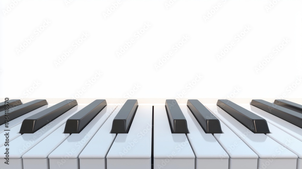 Wall mural a close-up view of piano keys against a white background, highlighting the contrast between the blac