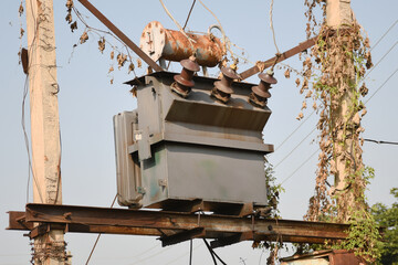 AC high-voltage power transformer. Electrical energy transfer to end users through distribution...