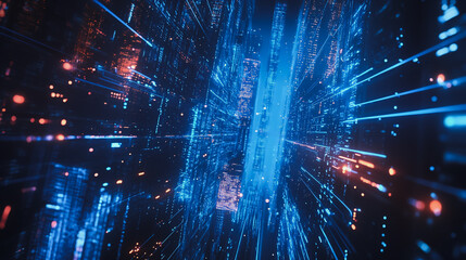 Fototapeta premium Smart digital city with connection cyber security network reciprocity over the cityscape . future smart wireless digital city and social media networking systems that connects people within the city