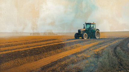 Fototapeta premium abstract photo illustration of a tractor in a plowed field