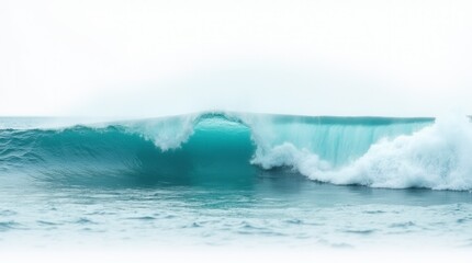 Fototapeta premium Turquoise Ocean Waves with Foam Cresting Isolated on White Background Nature's Power