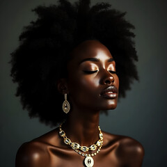 afro woman model with neutral background