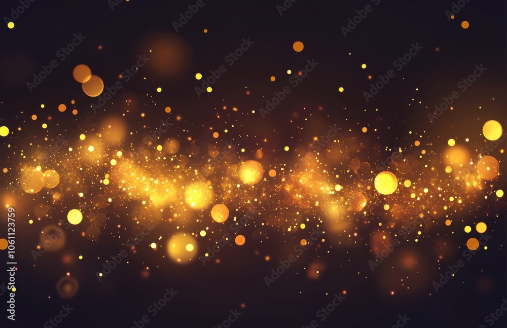 Poster abstract golden bokeh lights background with a glitter and sparkle effect on a black, luxury abstrac