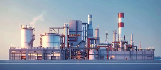 Obraz premium Detailed industrial complex with tall skyscrapers chimneys storage tanks and power generating utility plant facilities Modern urban cityscape with commercial and industrial architecture