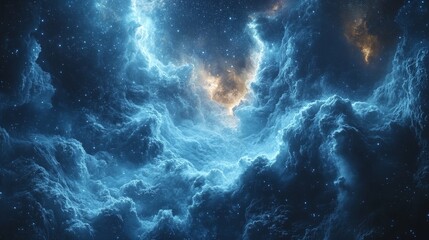 Particle paintings of light blue skies and clouds frame an abstract sky and clouds