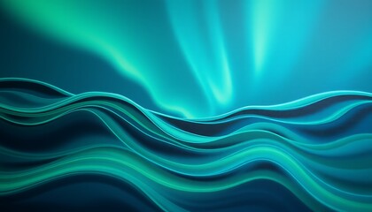 Fototapeta premium Radiant waves of color in rich greens and blues undulate across the canvas, reminiscent of the Northern Lights. 