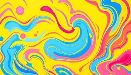 Obraz premium Playful, swirling shapes in vibrant colors of yellow, pink, and blue dance across the canvas.